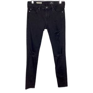 AG Distressed black Super Skinny Distressed Ankle Jeans ripped